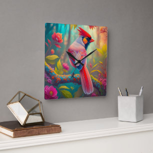 Fantasy Vogels Mannelijk Kardinaal Vierkante Klok