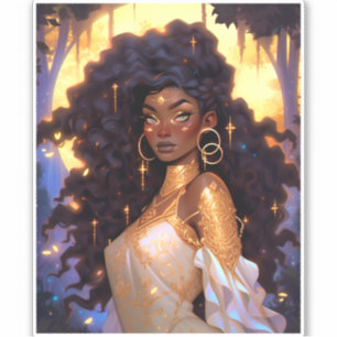 Fantasy Vrouw Afrikaanse Amerikaanse Kunst Sticker