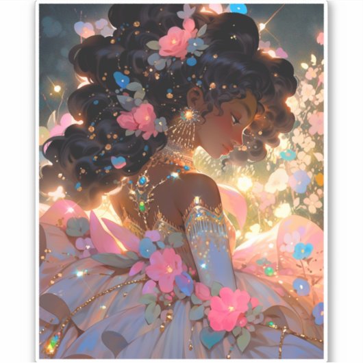 Fantasy Vrouw Afrikaanse Amerikaanse Kunst Sticker (Voorkant)