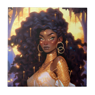 Fantasy Vrouw Afrikaanse Amerikaanse Kunst Tegeltje