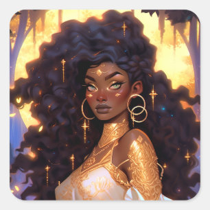Fantasy Vrouw Afrikaanse Amerikaanse Kunst Vierkante Sticker
