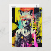 Fantasy Vrouw en Dieren Kleurrijke Collage Briefkaart (Voorkant / Achterkant)