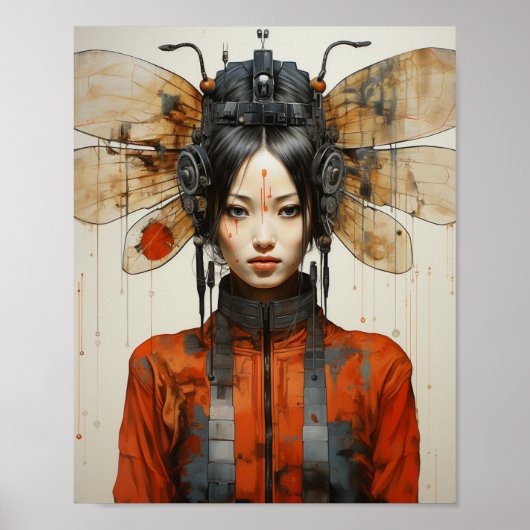 Fantasy Vrouw en Insectenvleugels Scifi AI Kunst Poster (Voorkant)
