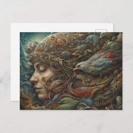 Fantasy Vrouw en Vogels Briefkaart (Voorkant / Achterkant)