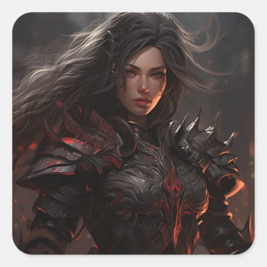 Fantasy Vrouw Warrior Knight - Sticker (Voorkant)