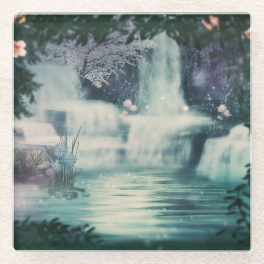 Fantasy Waterfall Cascade Glazen Onderzetter (Voorkant)