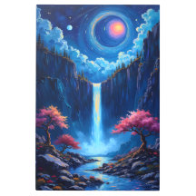 Fantasy waterval landschap met kersenbomen