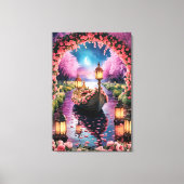 Fantasy Waterverf kunst van Lantern-Lit  boot Canvas Afdruk (Voorkant)