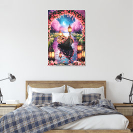 Fantasy Waterverf kunst van Lantern-Lit  boot Canvas Afdruk