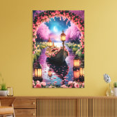 Fantasy Waterverf kunst van Lantern-Lit  boot Canvas Afdruk (Insitu (Woonkamer))