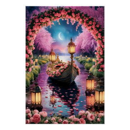 Fantasy Waterverf kunst van Lantern-Lit  boot Perfect Poster