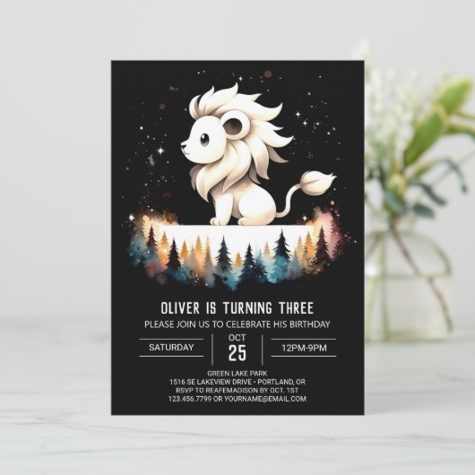 Fantasy Waterverf Lion Verjaardag Kaart (Staand voorkant)