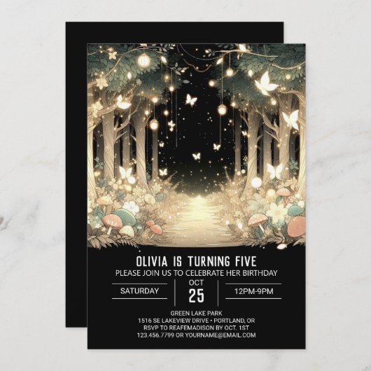 Fantasy Whimsical Woodland Digitale Verjaardag Kaart (Voorkant / Achterkant)