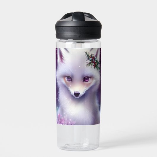 Fantasy White Baby Fox met lavendelogen Waterfles (Voorkant)
