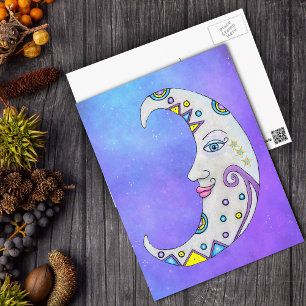 Fantasy White Crescent Moon Colorful Markets Briefkaart