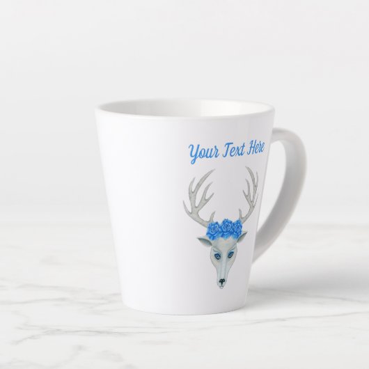 Fantasy White Deer Head Antlers blauwe Rozen Latte Mok (Rechterhoek)