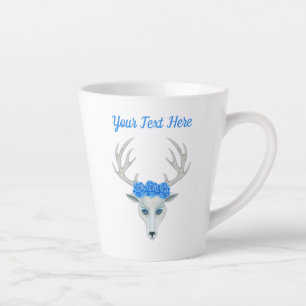 Fantasy White Deer Head Antlers blauwe Rozen Latte Mok