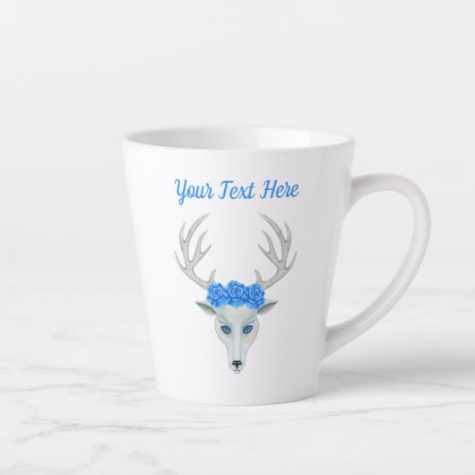 Fantasy White Deer Head Antlers blauwe Rozen Latte Mok (Rechts)