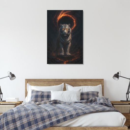 Fantasy White Tiger – Mystic Aura Series Canvas Afdruk (Insitu (Slaapkamer))
