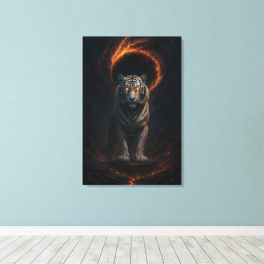 Fantasy White Tiger – Mystic Aura Series Canvas Afdruk (Insitu (Houten vloer))