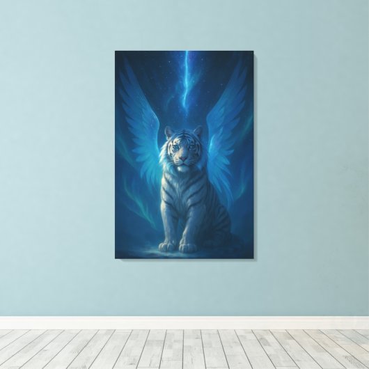 Fantasy White Tiger – Mystic Aura Series Canvas Afdruk (Insitu (Houten vloer))