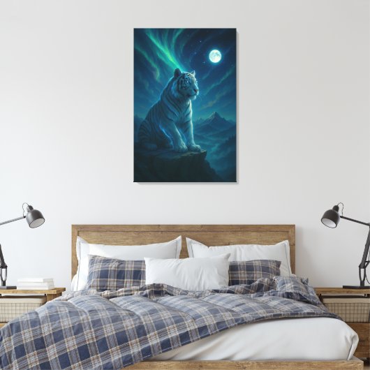 Fantasy White Tiger – Mystic Aura Series Canvas Afdruk (Insitu (Slaapkamer))