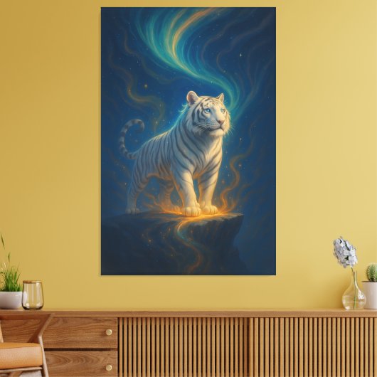 Fantasy White Tiger – Mystic Aura Series | ManJian Canvas Afdruk (Insitu (Woonkamer))