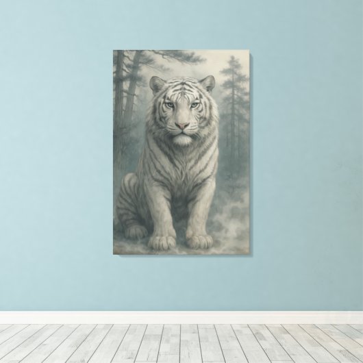 Fantasy White Tiger – Mystic Aura Series | ManJian Canvas Afdruk (Insitu (Houten vloer))