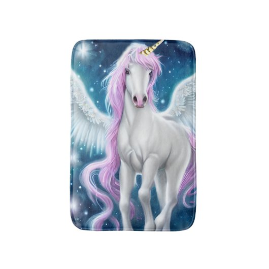 Fantasy Winged Unicorn met roze haar Badmat (Voorkant Verticaal)