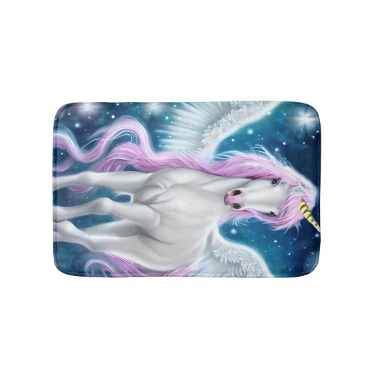 Fantasy Winged Unicorn met roze haar Badmat (Voorkant)