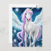 Fantasy Winged Unicorn met roze haar Briefkaart (Voorkant / Achterkant)