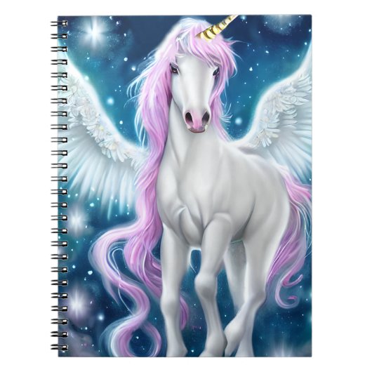 Fantasy Winged Unicorn met roze haar Notitieboek (Voorkant)