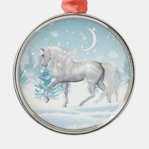 Fantasy Winter Pegasus Unicorn in sneeuw Metalen Ornament