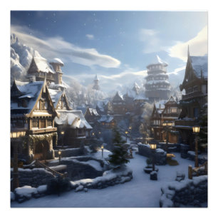 Fantasy Winter Town Foto Afdruk