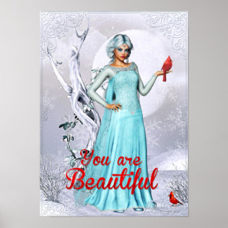 Fantasy Winter Woman Je bent een mooie Poster kuns
