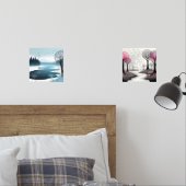 Fantasy Wispy Tree Paintings Roze en Blauw Muurkunst Sets (Slaapkamer)