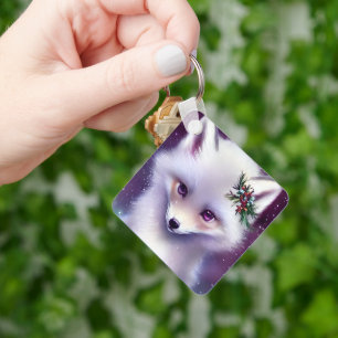 Fantasy Witte Babyvos met Lavendel Ogen Sleutelhanger