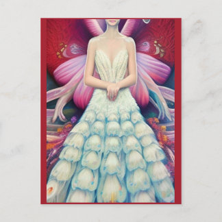 Fantasy Witte Pauw Trouwjurk AI Kunst Briefkaart