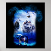 Fantasy Wolf Moon Mountain Poster (Voorkant)