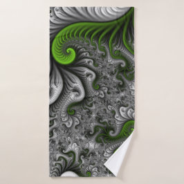 Fantasy World Green and Grey Abstract Fractal Art Badhanddoek