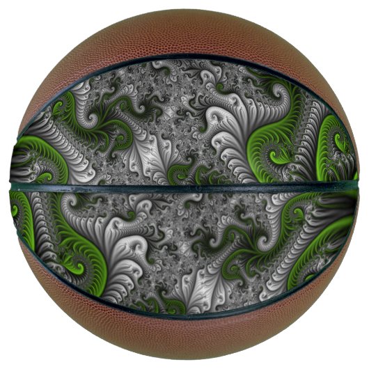 Fantasy World Green and Grey Abstract Fractal Art Basketbal (Voorkant)