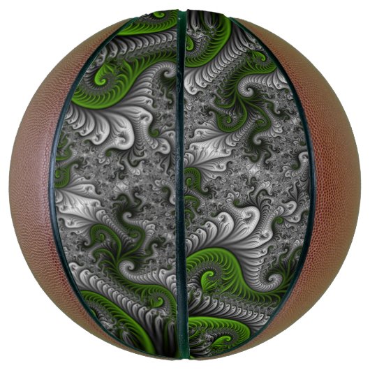 Fantasy World Green and Grey Abstract Fractal Art Basketbal (Verticaal)