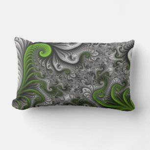 Fantasy World Green and Grey Abstract Fractal Art Buitenkussen
