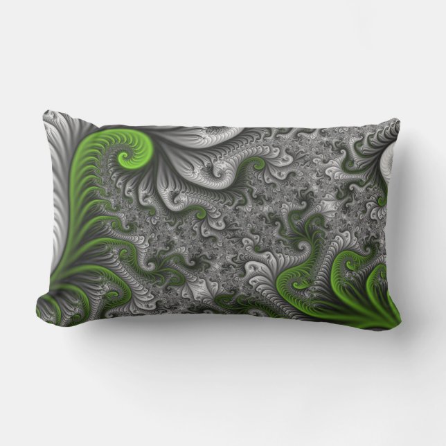 Fantasy World Green and Grey Abstract Fractal Art Buitenkussen (Voorkant)