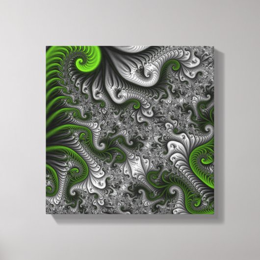Fantasy World Green and Grey Abstract Fractal Art Canvas Afdruk (Voorkant)