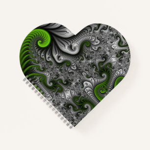 Fantasy World Green and Grey Abstract Fractal Art Notitieboek
