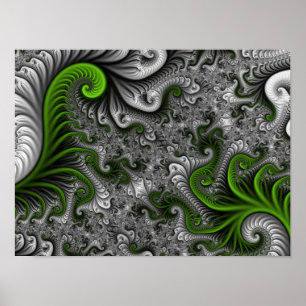 Fantasy World Green and Grey Abstract Fractal Art Poster