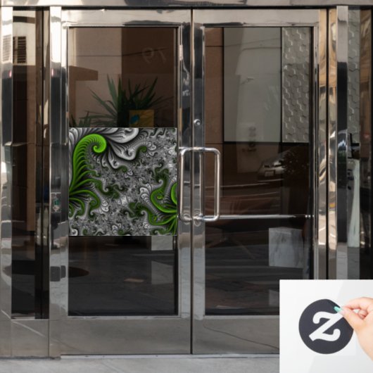 Fantasy World Green and Grey Abstract Fractal Art Raamsticker (Kantoordeur)