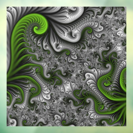 Fantasy World Green and Grey Abstract Fractal Art Raamsticker (Vel 3)