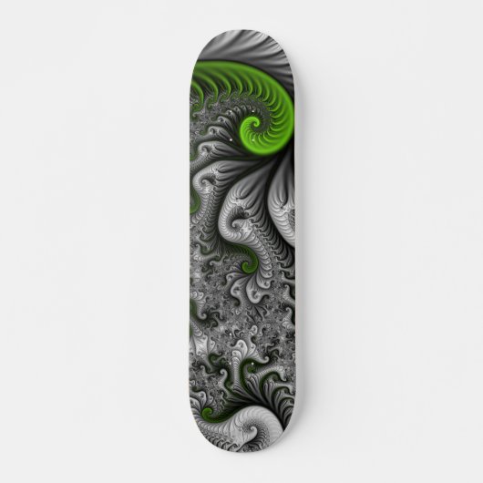 Fantasy World Green and Grey Abstract Fractal Art Skateboard (Voorkant)
